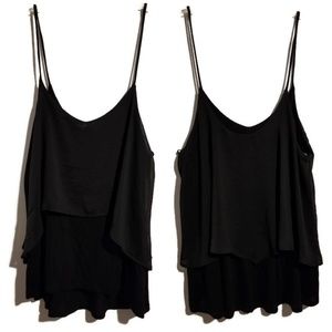 Two Tiered Flounce Spaghetti Strap Black Cami